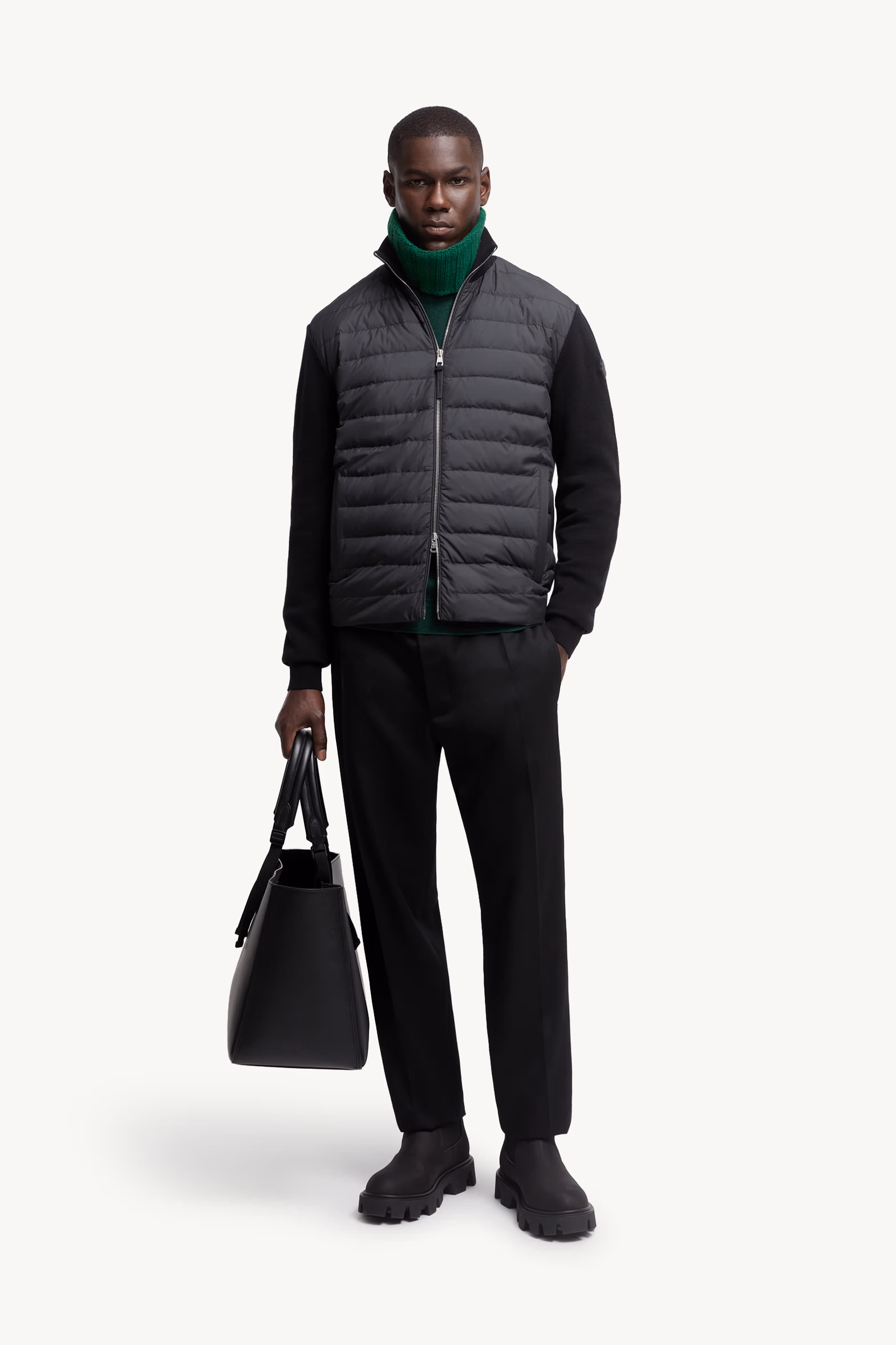 Padded Wool & Cashmere Zip-Up Cardigan Men Black Moncler 0